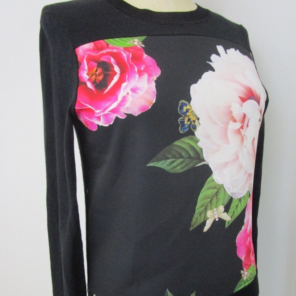 Pullover Knit Sweatshirt Sweater Top Floral Butterflies